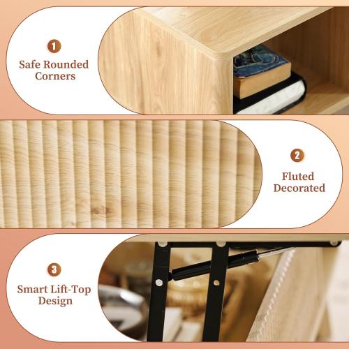 LYNCOHOME Fluted Lift Top Coffee Table with Storage, Modern Coffee Table for Living Room, Home Office(Natural)