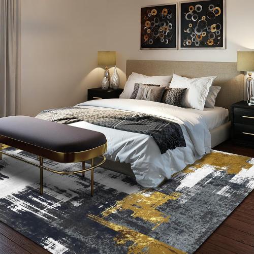 VKLiving Machine Washable 8'x10' Abstract Area Rug - Non Slip, Modern Woven, Soft Carpet for Living Room, Bedroom, Kitchen & Dining - Black