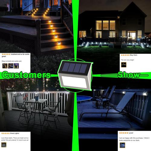 12 PCS JSOT Solar Fence Lights - Solar Lights Outdoor Waterproof, Outdoor Light Deck Light for Outside Garden Backyard Patio Yard Wall Stair Step Post 3LED Lighting, Warm Light