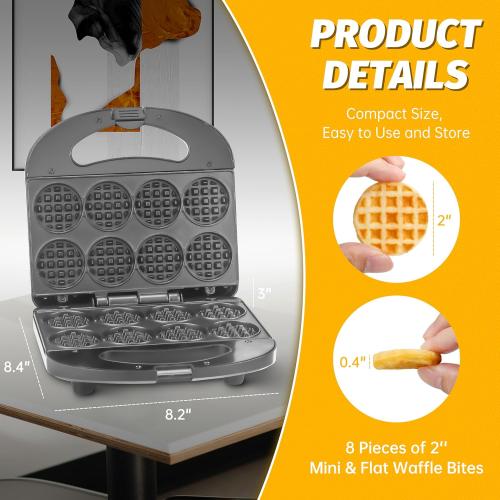Mini Waffle Maker, Mini Waffle Iron, Waflera Electrica, Small Waffle Maker for Kids, Baby wafflera, Makes 8×2 Tiny Waffle Bites, Non-stick Surface, Ideal for Breakfast, Dessert and Snacks