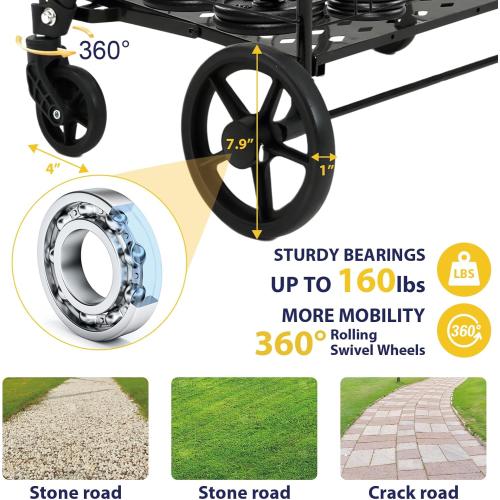 Shopping Cart for Groceries, 396 LBS Super Capacity Folding Utility Cart with Waterproof Liner, 360° Rolling Swivel Wheels Collapsible Cart, Heavy Duty Trolley for Laundry, Groceries (Jumbo Bag)