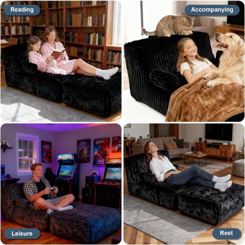 Bean Bag Chair - Large Bean Bag Loungers Chairs for Adults, Teens, and Children.Bean Bag Sofa with Memory Foam Filled and Armrests for Living Rooms, Bedroom, Dorm, or Balcony (Stripe Black)