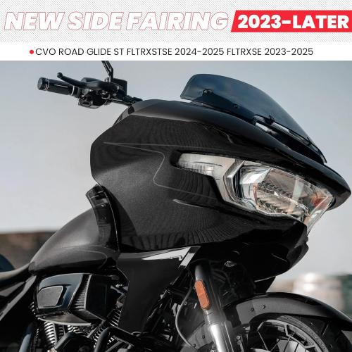 Side Panel Fairing Kit compatible with Harley Davidson CVO Road Glide FLTRXSE/FLTRXSTSE 2023-2025, Gloss Black Unpainted Spoilers Cover Support Bracket Kit,No-Drill