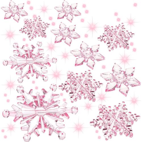 Boao 70 Pcs Crystal Snowflake Hanging Ornaments Clear Acrylic Christmas Tree Ornaments with Drop Pendants for Winter Snow Xmas Holiday Iced Party Decorations(Light Pink)