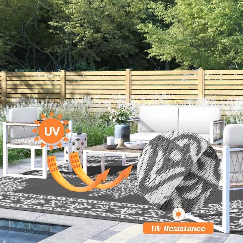 Yamaziot Outdoor Rug 5x8 Ft, Waterproof Plastic Straw Patio Rug, Reversible Backyard Carpet UV Resistant Portable RV Mat Clearance, Large Indoor Outdoor Rug for Patio, Porch, Deck, Balcony, Dark Gray