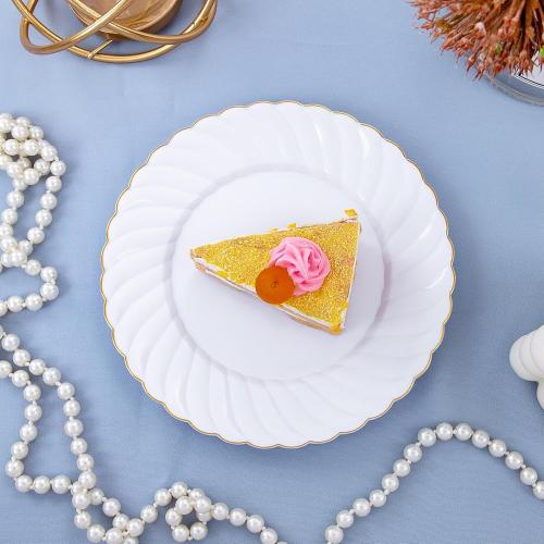 U-QE 100 Pieces Gold Plastic Plates - Premium White Plastic Plates for Party, Wedding and Daily Use Including 50PCS 9 '' Plastic Dinner Plates & 50PCS 6.5 '' Plastic Dessert Plates