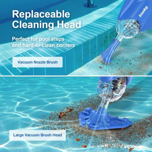 Pool Vacuum for Above Ground Pool: Cordless Handheld Pool Vacuum w/Telescopic Pole, Rechargeable Swimming Pool Cleaner for Inground Pools and Hot Tubs, Powerful Suction up to 18 Gallons/Min.