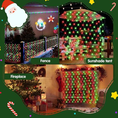 Hezbjiti Pack of 2 Battery Operated Christmas Net Lights Outdoor Total 200LED Waterproof Timed Memory Mesh Lights for Xmas Trees Bushes Garden Yard Lawn Patio Christmas Decor (Red and Green)