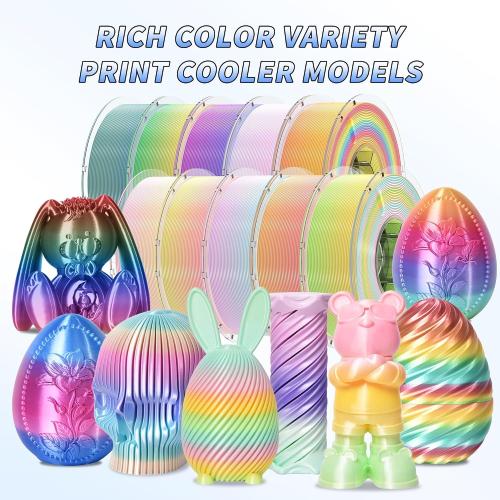 RAMBERY Silk Rainbow PLA 3D Printer Filament Bundle, 10 Colors Total 10kg, 1.75mm Multicolor Gradient 3D Printing Filament for Most FDM 3D Printers, 1KG Spool (2.2lbs) x 10 PCS