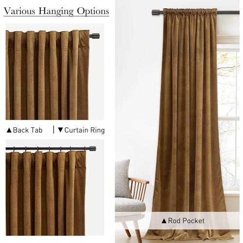 StangH 120 inches Velvet Curtains for Living Room, Vintage Gold Brown Blackout Thermal Insulated Window Curtain Panels for Sliding Glass Door/Hall/Villa, W52 x L120, 2 Panels