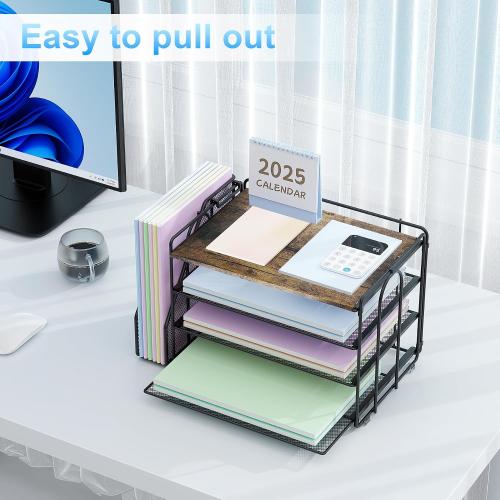 Spacrea 4 Tier Paper Organizer for Desk with File Organizer
