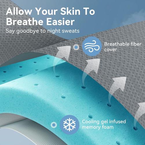 Twin Mattress Topper, 3 Inch Cooling Gel Twin Memory Foam Topper - Soft Cover with Adjustable Straps, Pressure Relief, Grey