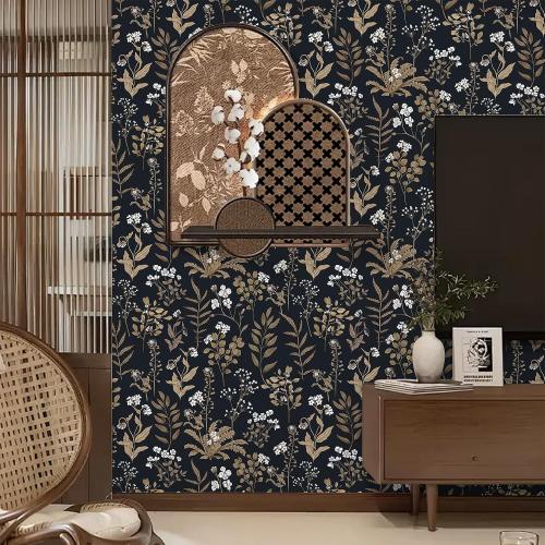 Abyssaly Peel and Stick Wallpaper Vintage Wallpaper Floral Contact Paper for Bedroom Shelf Liner Decor (Black, 17.7 x 118)
