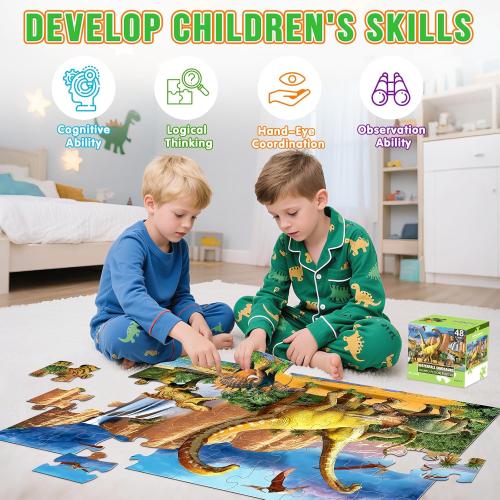 Jumbo Floor Puzzle for Kids,48 Piece Waterfall Dinosaur Large Jigsaw Puzzles, Fun Preschool Educational Toy for Toddlers Ages 3-5,Easter Gift for Boy Girl Ages 4-8