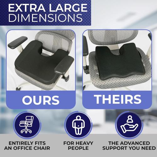 YogiBum Patented Cushion | Extra Large Tailbone Gap | XL Size for 190lbs  | Med Size for 150-190lbs | Relief for LowBack, Tailbone, Sciatica, Hemorrhoids | Snug Fit on Office/Computer Chairs