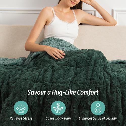 Wemore Weighted Blanket for Adults Twin Size 20 lbs, Dual Sided Soft Fuzzy Jacquard Sherpa Weighted Blankets for Sleeping, Cozy Fluffy Knitted Heavy Blanket for Couch Bed, Dark Green, 60 x 80 inches