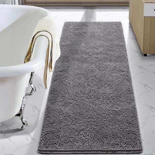 Bathroom Rug Shaggy Bath MatbWashable Non Slip Bath Rugs for Bathroom Shower, Soft Plush Chenille Absorbent Carpets Mats, Gray