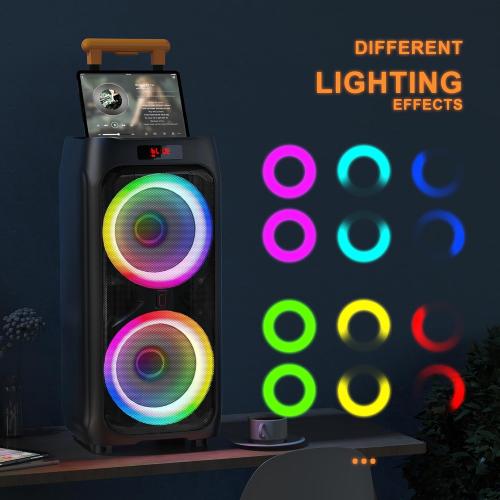 JYX Karaoke Machine with 2 Wireless Microphones, 24 Big Portable Bluetooth Speaker for Adults with RGB Light PA System Treble & Bass, Support TWS/USB/AUX/TF Card/REC, for Home Party Outdoors