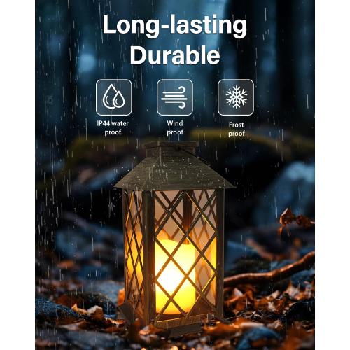 SHYMERY Solar Lantern,Outdoor Garden Hanging Lanterns,2 Pack 14 Inch Lasts 3X Longer 10 lumens Waterproof LED Flickering Flameless Candle Mission Lights for Table,Outdoor,Party Decorative