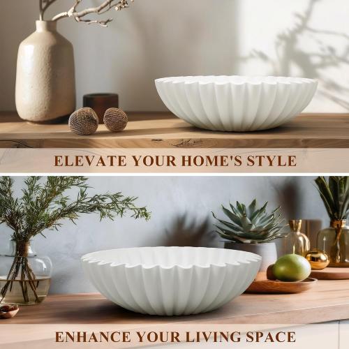 YMXYJM Large Decorative Bowl, Modern Handicraft Bowls for Home Decor, Decorative Fruit Bowl for Kitchen Counter, Ruffle Bowl Decor, Stylish Key Bowl for Entry Table, White