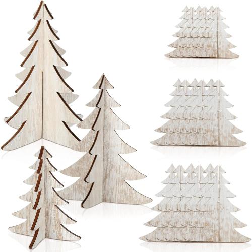 18 Pieces Wooden Christmas Tree Crafts 3D Natural Cutouts Rustic Wood Christmas Tree Decorations Decorative Wood Home Table Decors for Holidays Parties Anniversaries Decorations