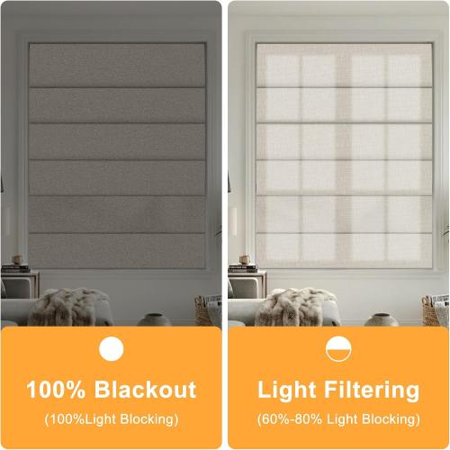 BERISSA Blackout Roman Shades for Indoor Windows Cordless,Pull Down Linen Fabric Roman Blinds,Privacy Window Shades for Door Windows,Bedroom,Office,Easy to Install,Light Brown,34 W x 64 H