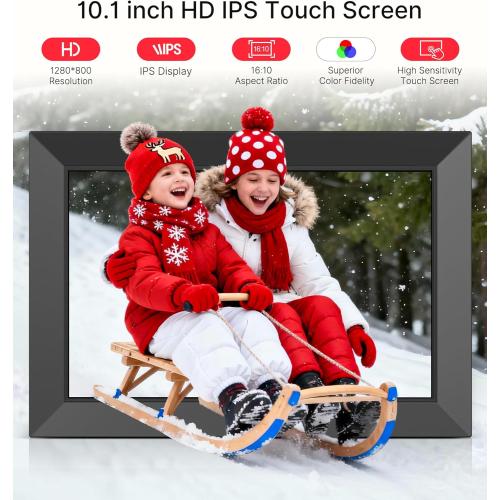 BIGASUO Digital Picture Frame, 10.1 Frameo Digital Frame WiFi with 32GB Memory, 1280x800 IPS Touch Screen, Send Photos/Videos from Your Phone Anywhere, Photo Gifts for Parents and Grandparents