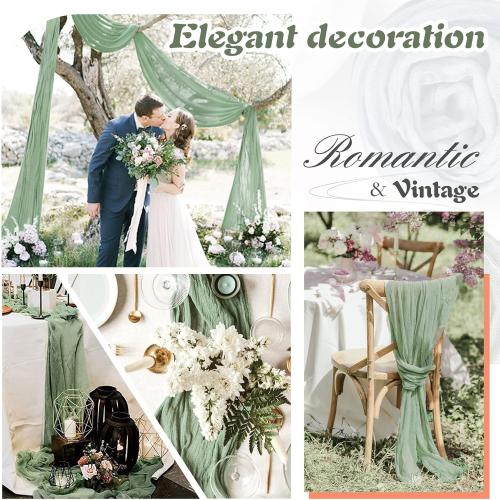 Sage Green Cheesecloth Table Runner 2 Pack 35 Boho Gauze Table Runner 120 inches Long Runner Rustic Sheer Fabric Bulk for Baby Shower Wedding Bridal Birthday Party Table Decorations