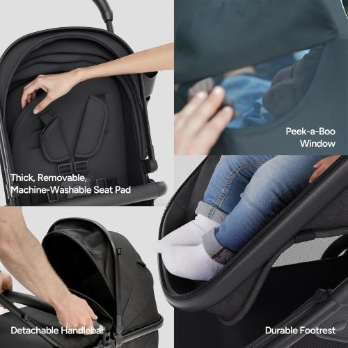 Mompush Wiz 2 in 1 Baby Stroller with Infant Pramette Mode, One Hand Fold Convertible Newborn to Toddler Stroller with Reversible Seat and Large UPF 50  Canopy
