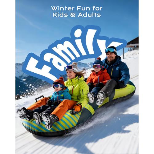 Snow Tube with Towable Leash, AirsFish Inflatable Snow Sled Heavy Duty Cover Wear-Resistant & Antifreeze Material Sledding Tubes for Winter Sports
