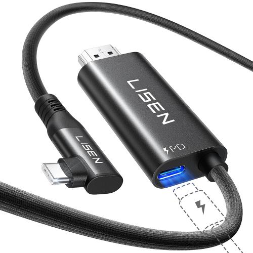 LISEN USB C to Cable Adapter with 100W PD Fast Charging Port [4K 60Hz] Thunderbolt to USB C Cable with Triple Shielding for iPhone 17 16 15, Galaxy S25 S24, iPad Pro, MacBook, 6.6FT