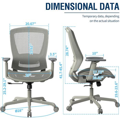 ELABEST Mesh Office Chair,Ergonomic Computer Desk Chair,Sturdy Task Chair- Adjustable Lumbar Support & Armrests,Tilt Function,Comfort Wide Seat,Swivel Home Office Chair (Grey Frame Grey Mesh)
