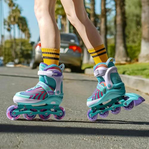 Girls Inline Skates for Boys Kids Ages 4-12, Adjustable Light Up Roller Skates for Youth Teens Ages 8-12, Beginner Blades for Women Adults