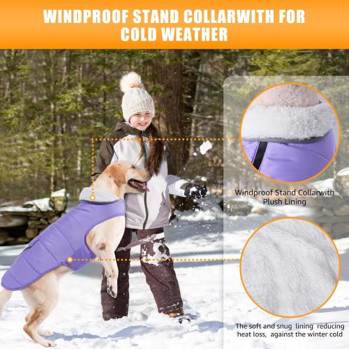 iBuddy Dog Winter Coat for X-Large Dogs, Easy on Dog Snow Fleece Coat Velcro Waterproof Pet Puffer Jacket with Harness Hole Adjustable Reflective Quilted Pet Cold Weather Vest for Girl Female