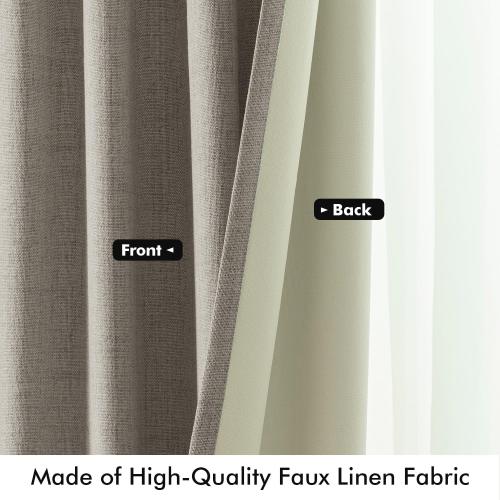 MIULEE 100% Blackout Linen Curtains for Bedroom, Linen Solid Luxury Decor Thermal Insulation Room Darkening Drapes for Living Room Nursery Back Tab Rod Pocket 42 x 90 Inches, 2 Panels