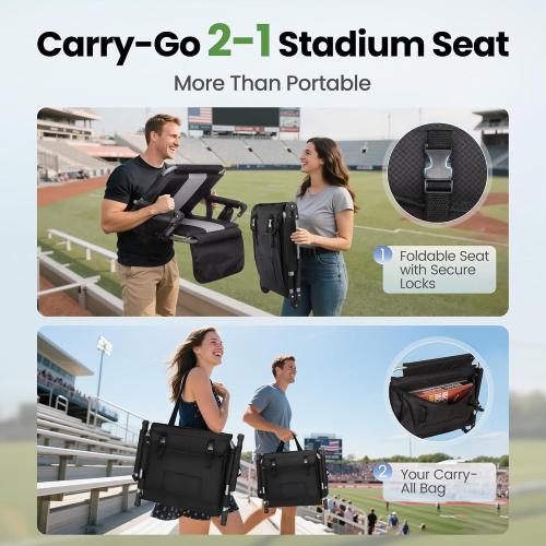 HIGH POINT SPORTS Foldable Stadium Seat Portable Folding Stadium Chairs Padded Bleacher Seat Cushion Bleacher Chair with Armrest and Cup Holder