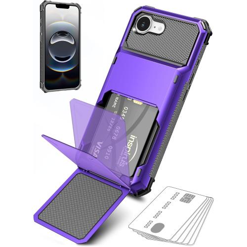 COOYA for iPhone 16e Case Wallet 5 Credit Card Holder ID Slot Flip Cover Wallet Case Back Pocket Protective Hard Rubber Bumper Armor Non-Slip for iPhone 16e 5G 6.1 inches 2025 Men Women Purple