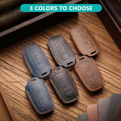 for Toyota Key Fob Cover Genuine Leather Key Case Shell Compatible with 4Runner Highlander Camry RAV4 C-HR (Black, 4 Buttons)
