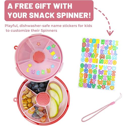 KingKam Kids Snack Spinner Containers, Reusable Toddler Spin Snack Container Box with 4 Compartments & Lid, Travel On-The-Go Snacking, BPA Free | Dishwasher Safe | Strap and Sticker (GREEN AND BLUE ?