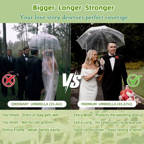 13 Pack Clear Wedding Umbrellas Bulk Transparent Auto Open Stick Umbrellas Windproof Waterproof Large Canopy Umbrella with White J Hook Handle for Wedding Bride Groom Photography Golf Outdoor
