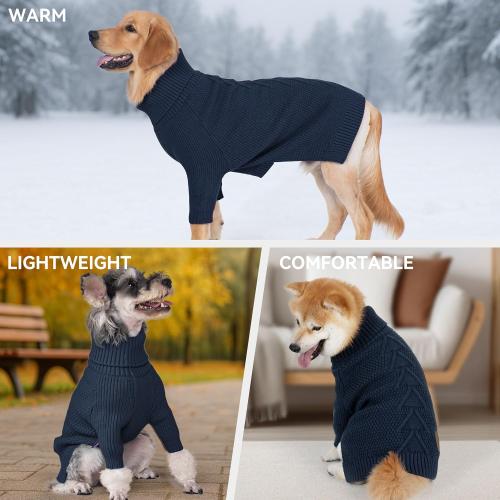 cyeollo Warm Small Dog Sweater, Knit Cold Weather Doggy Sweaters for Small Dogs Boy Pullover Winter Dog Clothes with Turtleneck for Indoor & Outdoor Wear, Navy M