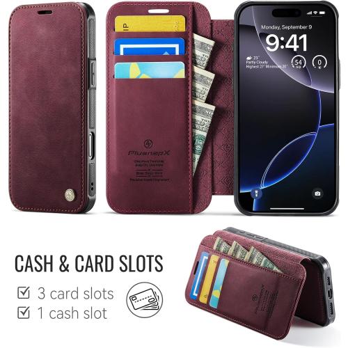 for iPhone 16 Pro Wallet Case Compatible with Magsafe, Burgundy