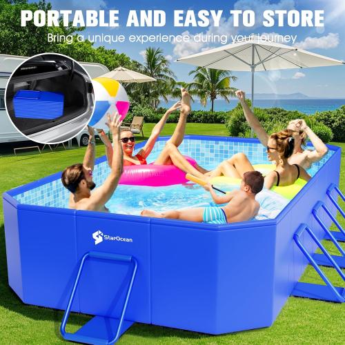 Blue 89x48x20 StarOcean Foldable Pool, Large Non-Inflatable Swimming Pool for Kids,Adult Collapsible Pools Hard Plastic Shell, Oversized Thickened,Portable Folding Kids Pools for Backyard-Mosaic Design