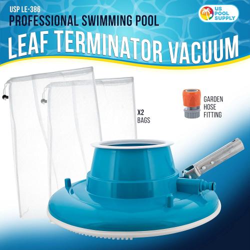 U.S. Pool Supply Professional Swimming Pool Leaf Terminator Vacuum - 15 Pool Cleaner Body, 8 Pressure Jets, 4 Rotating Wheels, 3 Perimeter Brushes, 2 Debris Bags - Below or Above-Ground Sucker Eater