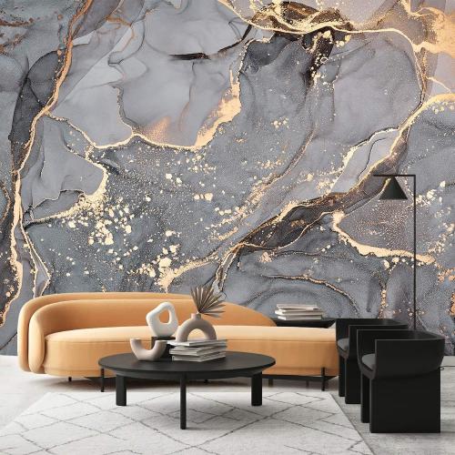 AFZEVEB-Gray and Gold Marble Wallpaper Wall murals for Bedroom 114x74(Not Peel and Stick)
