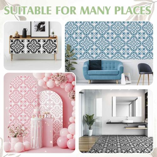 ‼️may be missing items or even stains ‼️Zonon 4 Pcs 18 Inch Reusable Moroccan Tile Stencil for Wall Floor | Large floral tile stencils for wall and floor painting,reusable, easy to clean.Ideal for DIY projects, concrete, and plaster.