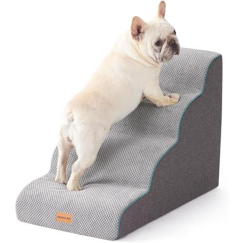 Gardner Pet Dog Stairs for Small Dogs 19.7 H, Curved 4-Step Pet Stairs, Dog Steps for High Bed (18-24 in), Couch with Durable Non-Slip Waterproof Fabric Cover and CertiPUR-US Certified Foam