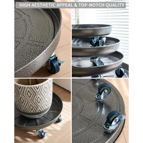 Choclaif Plant Caddy with Wheels,3 Pack Silver Heavy Duty Plant Stand with Universal Wheels,Round Pot Trolley for Indoor Outdoor 16inch