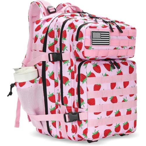 45L Tactical Assault Backpack 3 day assault pack with Molle Waterproof backpack Rucksack for Tactical Backpacks (Strawberry)