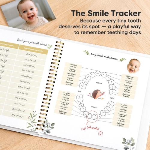 Keepsake Baby Memory Book, Girl, Boy - Beautiful First 5 Year Journal Book, 100 Pages Newborn Milestone Scrapbook, From Pregnancy to Age 5, First Time Mom Gifts for Baby Shower, Gender Neutral (Muse)